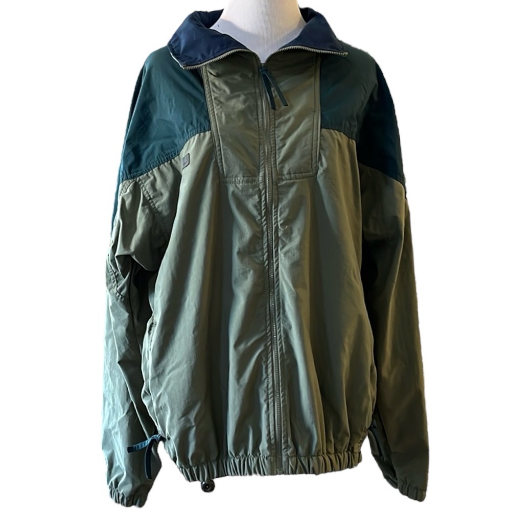 COLUMBIA VINTAGE MENS ZIP FRONT COLOR BLOCK WINDBREAKER JACKET GRN BLU SIZE M